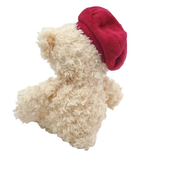 Vintage Shaggy Cream Teddy Bear with Red Beret Plush Stuffed‎ Animal Fiesta 14" - Picture 4 of 6